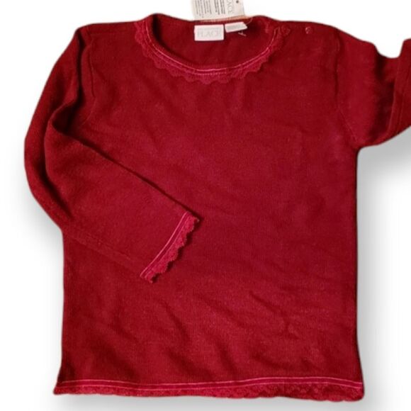 NWT Children's Place Red Sweater with Lace Trim - Picture 1 of 6